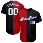 Custom Name and Number Personalized Authentic Black White Red Split Fashion Baseball Jersey Personalized Black White-Red