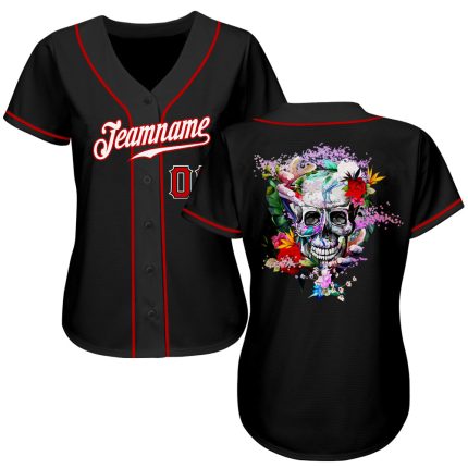Personalized Skull Baseball Jersey in Black, White, and Red - Fashion Sports Apparel Personalized Black White-Red Skull Fashion