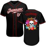 Personalized Skull Fashion Baseball Jersey - Black White Red Design Personalized Black White-Red Skull Fashion Baseball Jersey