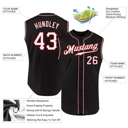 Personalized Black and Red Sleeveless Baseball Jersey for Men and Women Personalized Black White-Red Sleeveless Baseball