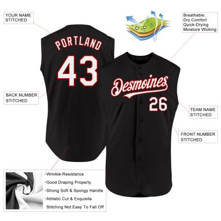 Personalized Sleeveless Black and Red Baseball Jersey for Men and Women Personalized Black White-Red Sleeveless Baseball
