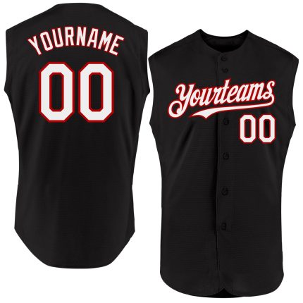 Personalized Sleeveless Black and Red Baseball Jersey for Men and Women Personalized Black White-Red Sleeveless Baseball