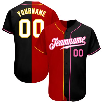 Personalized Black White Red Split Fashion Baseball Jersey for Men and Women Personalized Black White-Red Split Fashion Baseball