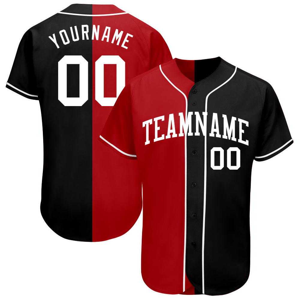 Personalized Split Black White Red Baseball Jersey for Men Women 3 Personalized Black White-Red Split Fashion Baseball Jersey