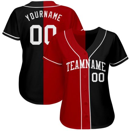 Personalized Split Black White Red Baseball Jersey for Men Women 3 Personalized Black White-Red Split Fashion Baseball Jersey