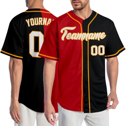 Personalized Black Red White Split Baseball Jersey - Custom Fashion Jersey 4 Personalized Black White-Red Split Fashion Baseball