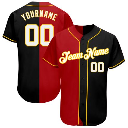 Personalized Black and Red Split Fashion Baseball Jersey for Men and Women Personalized Black White-Red Split Fashion Baseball
