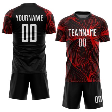 Personalized Sublimation Soccer Jersey Black White Red - Custom Uniform 2 Personalized Black White-Red Sublimation Soccer