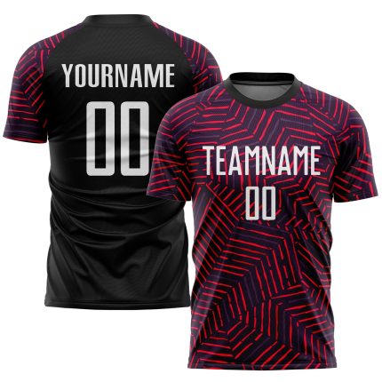 Personalized Black Red White Sublimation Soccer Jersey Uniform for Kids 3 Personalized Black White-Red Sublimation Soccer