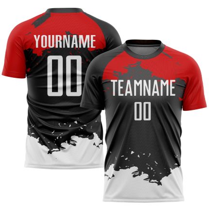 Personalized Soccer Uniform Jersey in Black, White, and Red Sublimation Design Personalized Black White-Red Sublimation Soccer