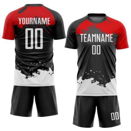 Custom Name Number Soccer Jersey - Personalized Black White Red Sublimation Team Uniform Personalized Black White-Red Sublimation