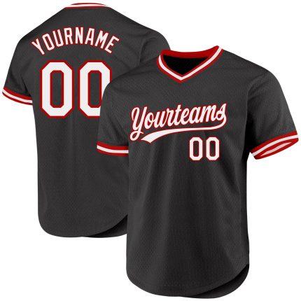 Personalized Throwback Baseball Jersey in Black, White, and Red - Customizable Sports Apparel Personalized Black White-Red