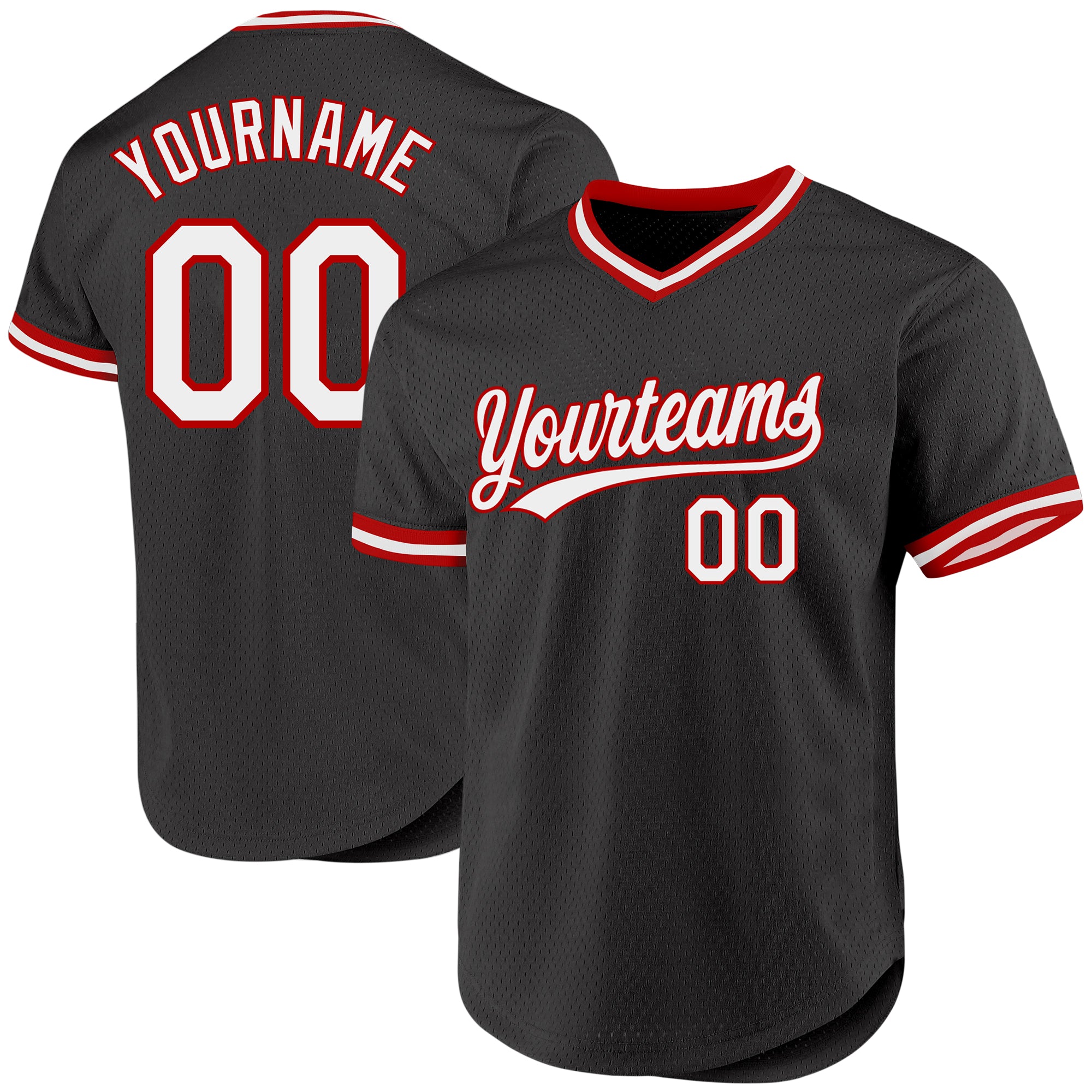 Personalized Throwback Baseball Jersey in Black, White, and Red - Customizable Sports Apparel Personalized Black White-Red