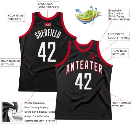 Personalized Black White Red Throwback Basketball Jersey for Adults Personalized Black White-Red Throwback Basketball Jersey