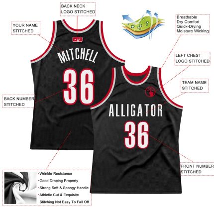 Custom Black Red White Basketball Jersey for Men - Throwback Style Personalized Black White-Red Throwback Basketball Jersey
