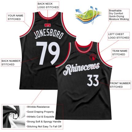 Personalized Basketball Jersey Throwback Black White-Red for Men, Size 4 Personalized Black White-Red Throwback Basketball