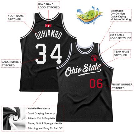 Custom Black Red White Throwback Basketball Jersey for Men Size 6 Personalized Black White-Red Throwback Basketball Jersey