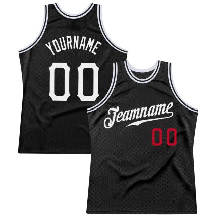 Custom Black Red White Throwback Basketball Jersey for Men Size 6 Personalized Black White-Red Throwback Basketball Jersey