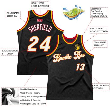 Personalized Basketball Jersey 74 | Black White Red Throwback Style Personalized Black White-Red Throwback Basketball Jersey
