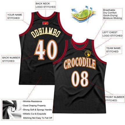 Personalized Black Red White Basketball Jersey 75 - Custom Throwback Style Personalized Black White-Red Throwback Basketball