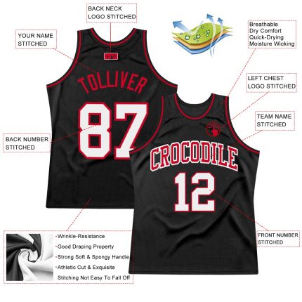 Personalized Basketball Jersey 76 - Black White Red Throwback Style Personalized Black White-Red Throwback Basketball Jersey
