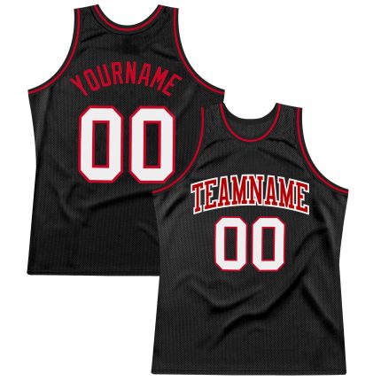 Personalized Basketball Jersey 76 - Black White Red Throwback Style Personalized Black White-Red Throwback Basketball Jersey