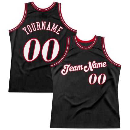 Personalized Red Black White Throwback Basketball Jersey 77 for Men Personalized Black White-Red Throwback Basketball Jersey