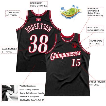 Personalized Red Black White Throwback Basketball Jersey 77 for Men Personalized Black White-Red Throwback Basketball Jersey