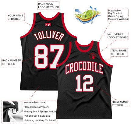 Personalized Throwback Basketball Jersey 78 in Black, White, and Red Personalized Black White-Red Throwback Basketball Jersey