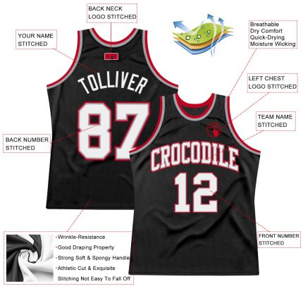 Personalized Throwback Basketball Jersey Black White Red 79 - Custom Sports Apparel Personalized Black White-Red Throwback
