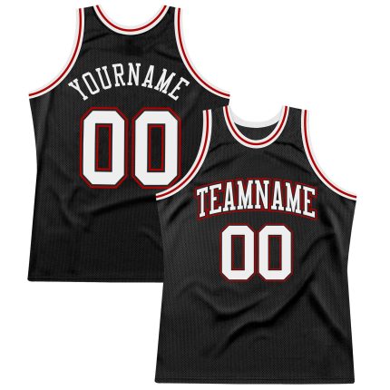Personalized Throwback Basketball Jersey Black White Red, Size 80 Personalized Black White-Red Throwback Basketball Jersey