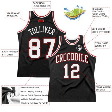 Personalized Throwback Basketball Jersey Black White Red, Size 80 Personalized Black White-Red Throwback Basketball Jersey