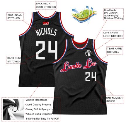 Personalized Black Red White Basketball Jersey - Custom Throwback Style Personalized Black White-Red Throwback Basketball