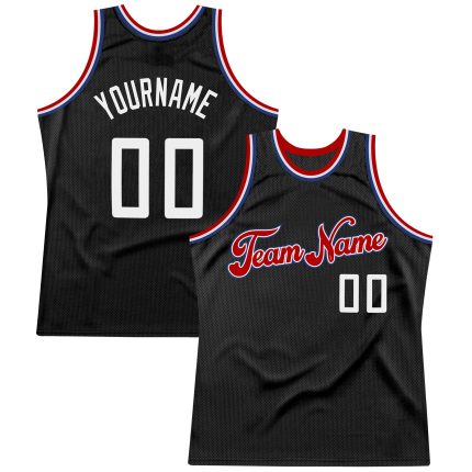 Personalized Black Red White Basketball Jersey - Custom Throwback Style Personalized Black White-Red Throwback Basketball
