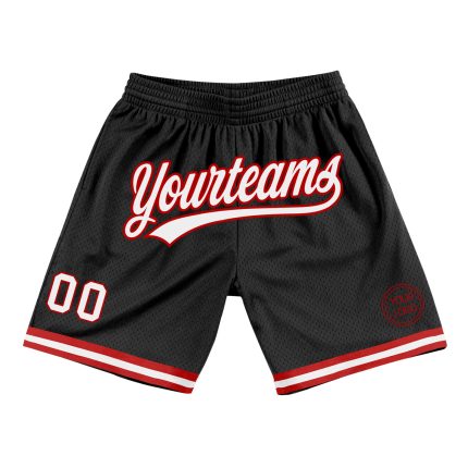Personalized Basketball Shorts Black White Red Throwback Style 3 Personalized Black White-Red Throwback Basketball Shorts