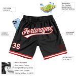 Personalized Basketball Shorts Black White Red Throwback Style 3 Personalized Black White-Red Throwback Basketball Shorts