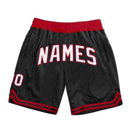 Personalized Throwback Basketball Shorts in Black, White, and Red Personalized Black White-Red Throwback Basketball Shorts
