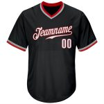Personalized Throwback Baseball Jersey Shirt in Black White-Red Rib-Knit for Men 2 Personalized Black White-Red Throwback