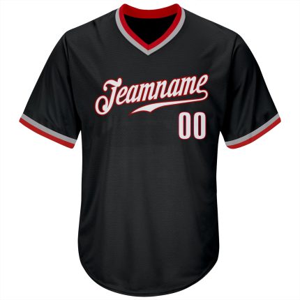 Personalized Throwback Baseball Jersey Shirt in Black White-Red Rib-Knit for Men 2 Personalized Black White-Red Throwback