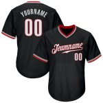 Personalized Throwback Baseball Jersey Shirt in Black White-Red Rib-Knit for Men 2 Personalized Black White-Red Throwback