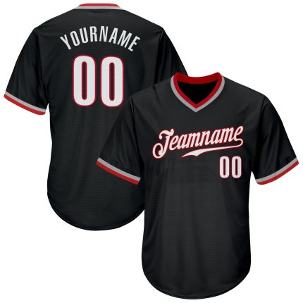 Personalized Throwback Baseball Jersey Shirt in Black White-Red Rib-Knit for Men 2 Personalized Black White-Red Throwback