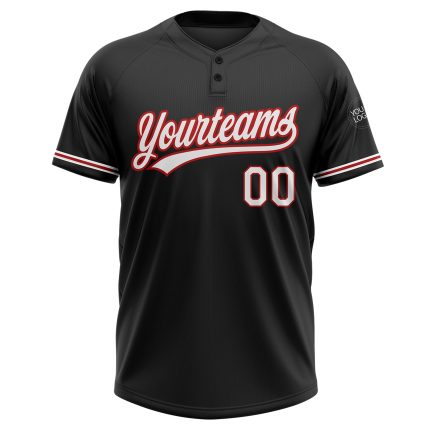 Personalized Softball Jersey Unisex Black White Red Two-Button Design Personalized Black White-Red Two-Button Unisex Softball