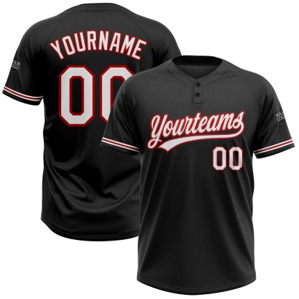 Personalized Softball Jersey Unisex Black White Red Two-Button Design Personalized Black White-Red Two-Button Unisex Softball