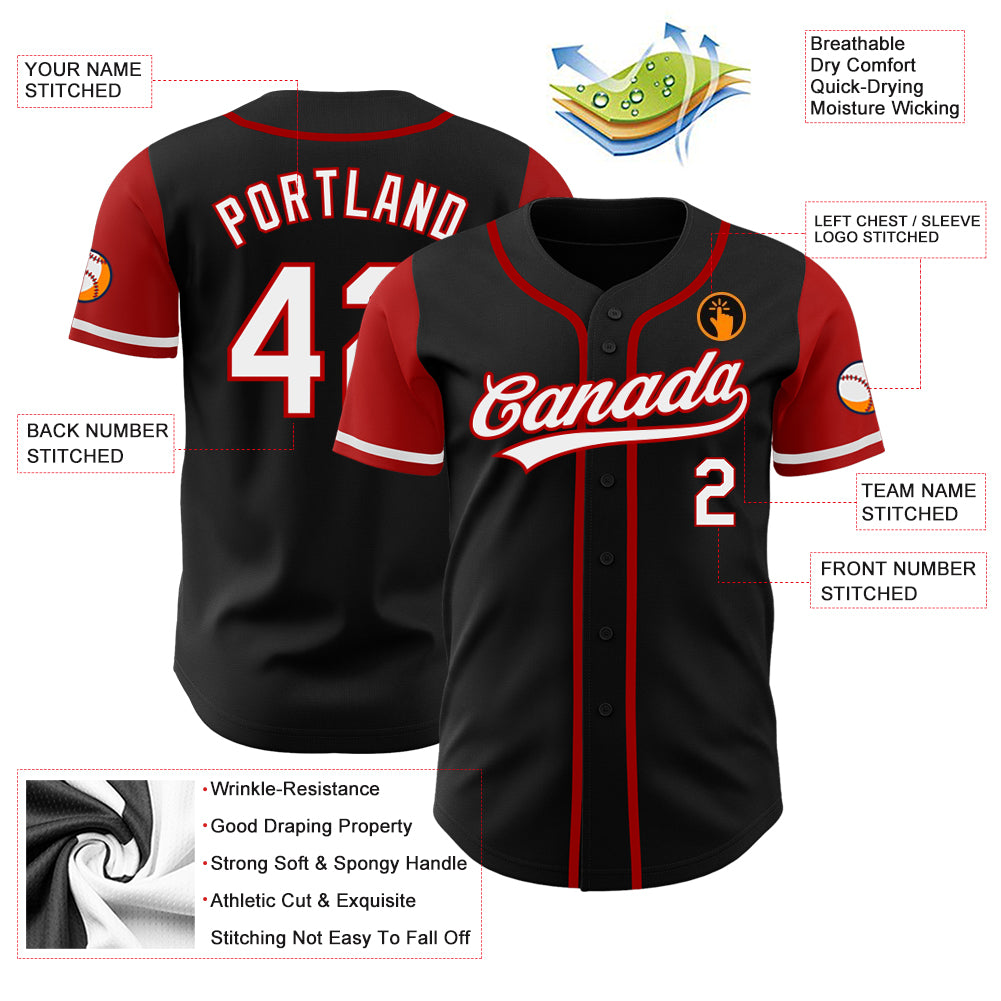 Personalized Two Tone Black White Red Baseball Jersey for Men - Custom Number 3 Personalized Black White-Red Two Tone Baseball - Image 3