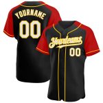 Personalized Raglan Baseball Jersey in Black, White, Red, and Yellow Personalized Black White Red-Yellow Raglan Sleeves Baseball