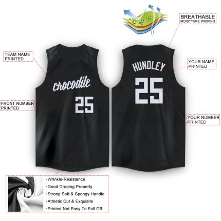 Custom Black White Basketball Jersey for Men, Round Neck Design Personalized Black White Round Neck Basketball Jersey