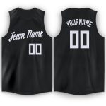 Custom Black White Basketball Jersey for Men, Round Neck Design Personalized Black White Round Neck Basketball Jersey
