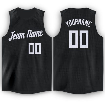 Custom Black White Basketball Jersey for Men, Round Neck Design Personalized Black White Round Neck Basketball Jersey