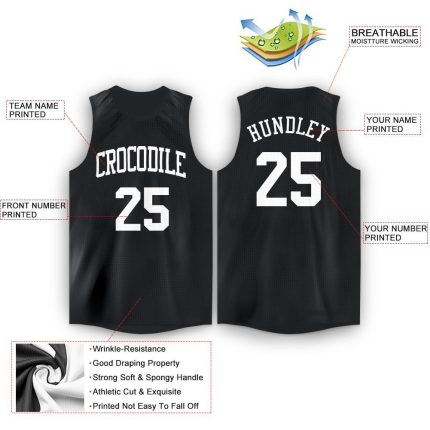 Personalized Black and White Basketball Jersey - Round Neck Style Personalized Black White Round Neck Basketball Jersey