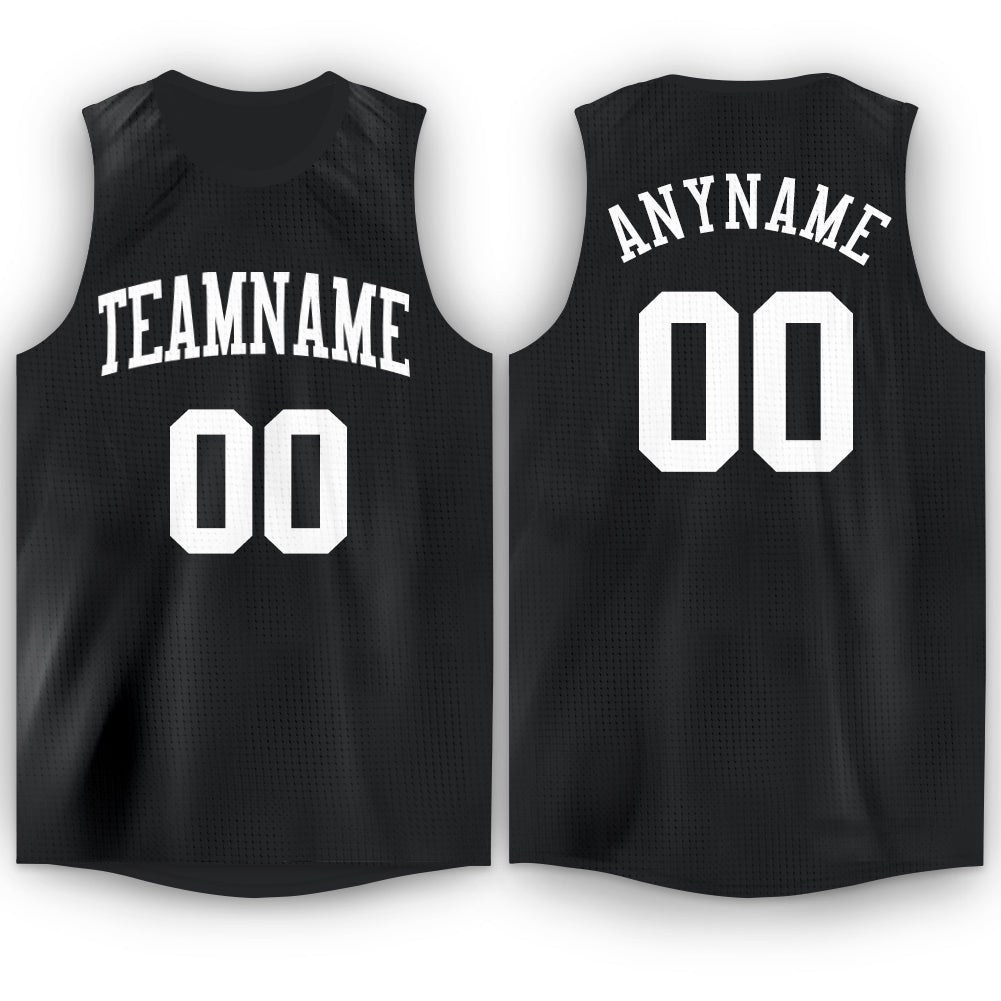 Custom Name Number Basketball Jersey - Personalized Round Neck Black White Team Apparel Personalized Black White Round Neck